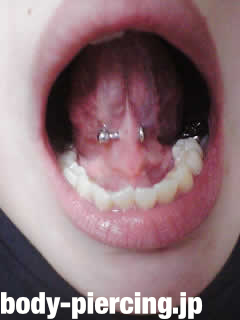 たぁ汰さんの舌裏の筋のボディピアス写真